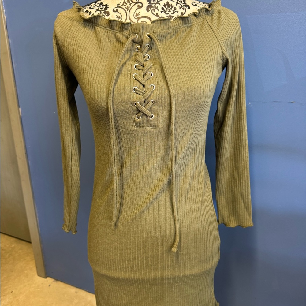 J for Justify Khaki Lace-Up Ribbed Dress